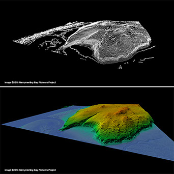 Examples of a LiDAR-derived contour map and a bare-earth hillshadeimage shown in 3D.