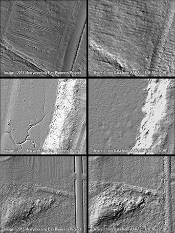 A comparison of high- and medium-resolution LiDAR-derived bare-earth imagery, showing the greatly increased level of detail.